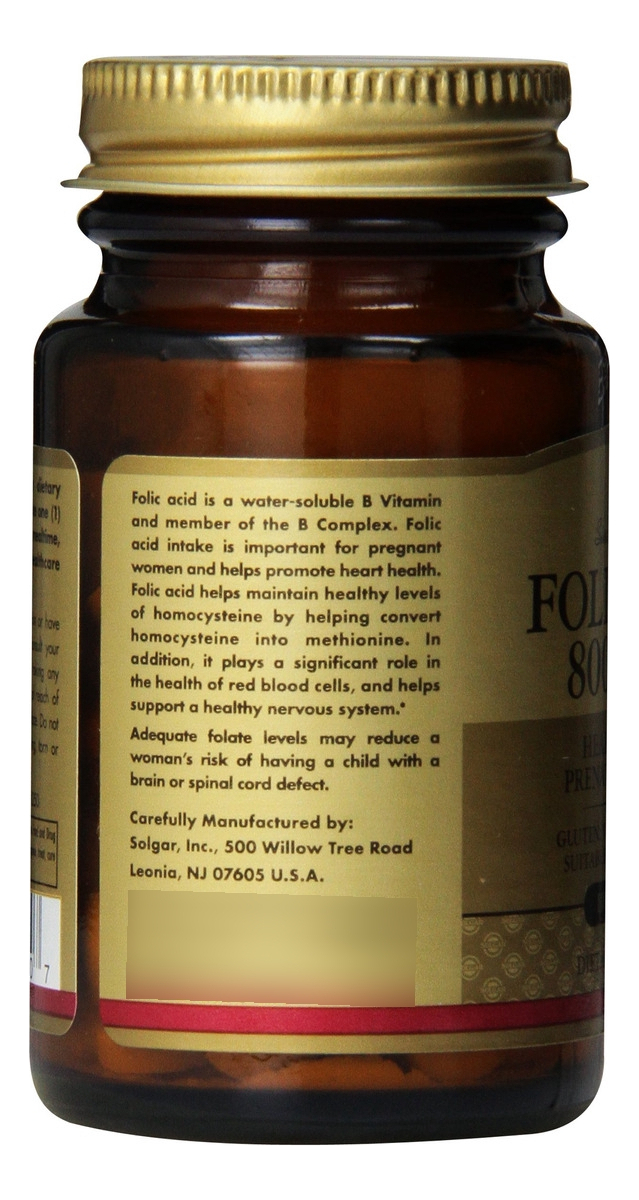 Salud y Equipamiento Médico - Solgar Tabletas De Acido Folico 800 Mcg 100 Unidades 3