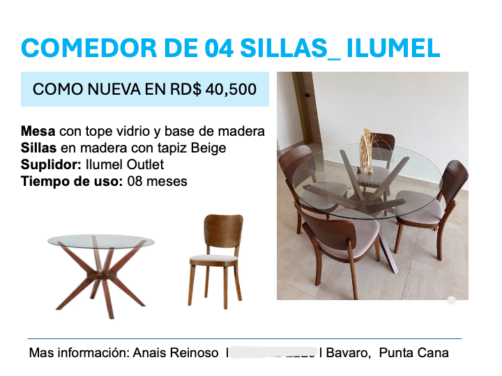 muebles y colchones - MESA DE COMEDOR DE 04 SILLAS 