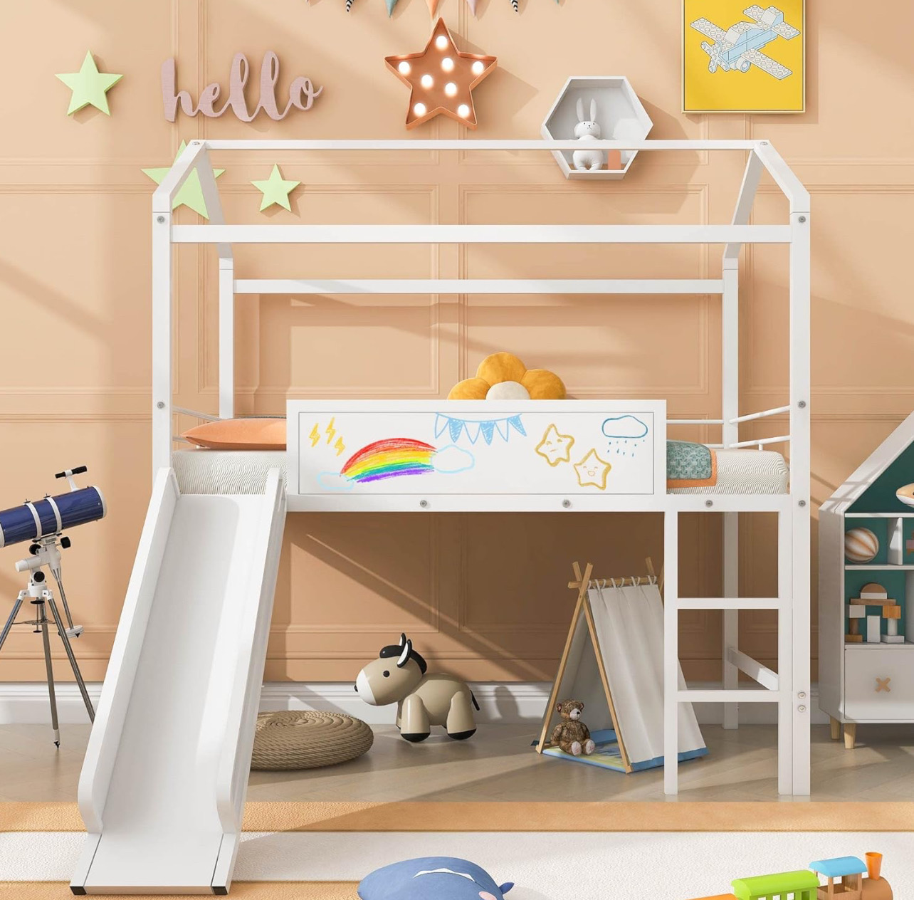 muebles - Cama para niño, tamaño twin. Con tobogán. completa en metal. no incluye colchón  0