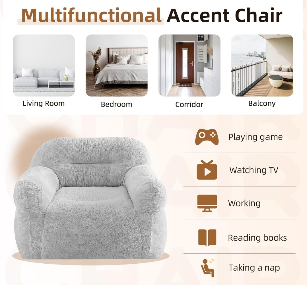 muebles y colchones - Sillón Puff Gigante gris claro (comprimido) 4