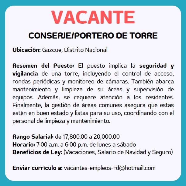 empleos disponibles - CONSERJE/PORTERO
