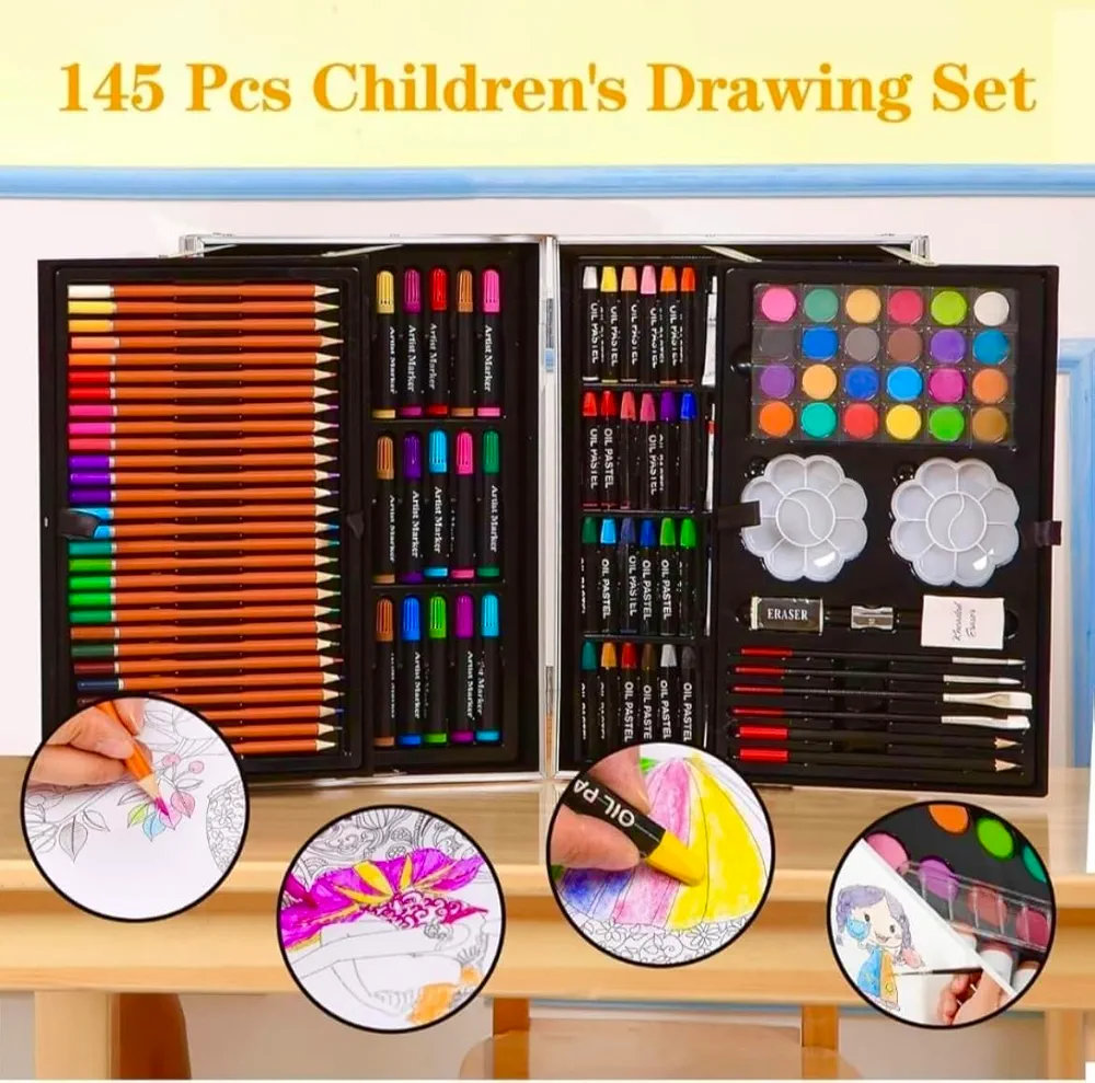 juguetes - Kit de dibujo para niños, pintura, colores, marcadores, 145 piezas, maleta niños 6