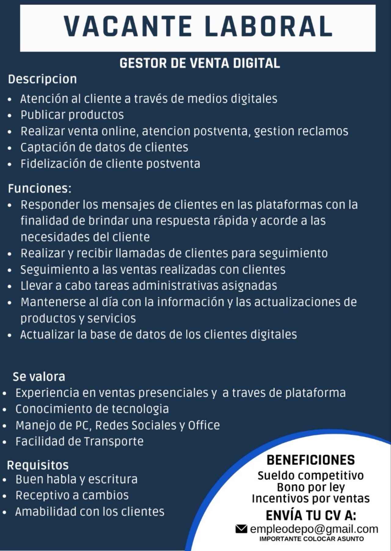 empleos disponibles - Gestor de Ventas 0