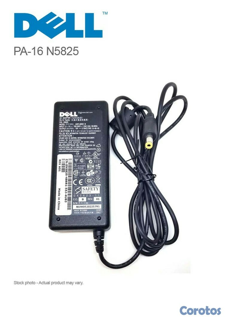 computadoras y laptops - CARGADOR FUENTE PARA LAPTOP DELL, AC, 65W, 19.5V PUNTA FINA 1