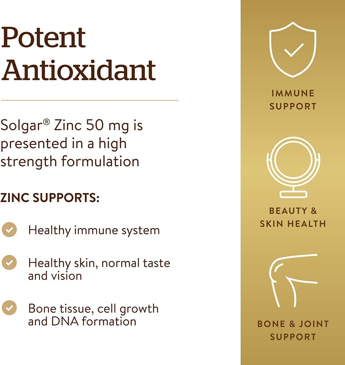 Salud y Equipamiento Médico - Zinc 50 Mg Piel Y Vision Saludable 100 Tabletas Solgar 2