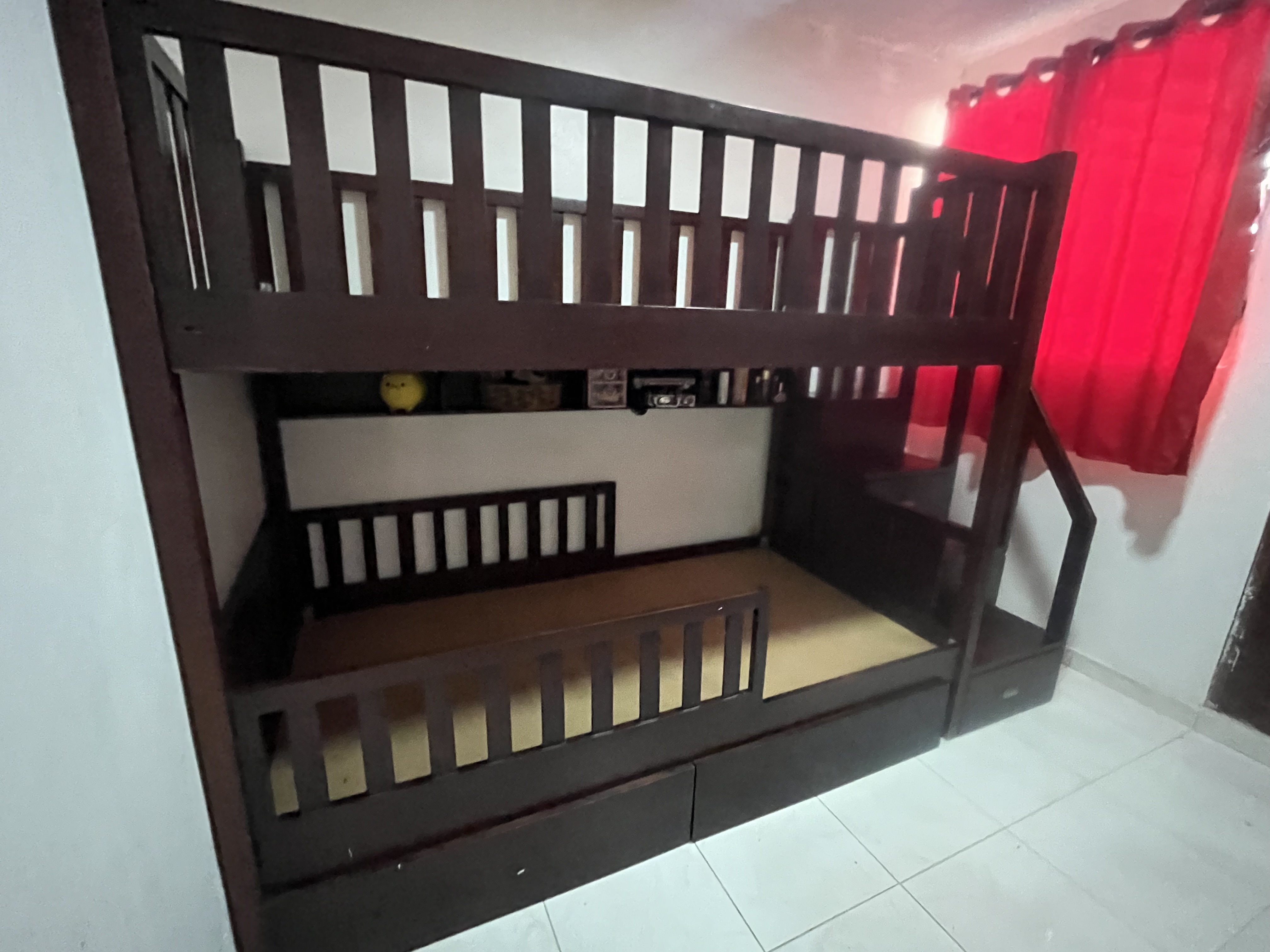 muebles y colchones - Camarote twin de CAOBA  con gavetas en la escalera