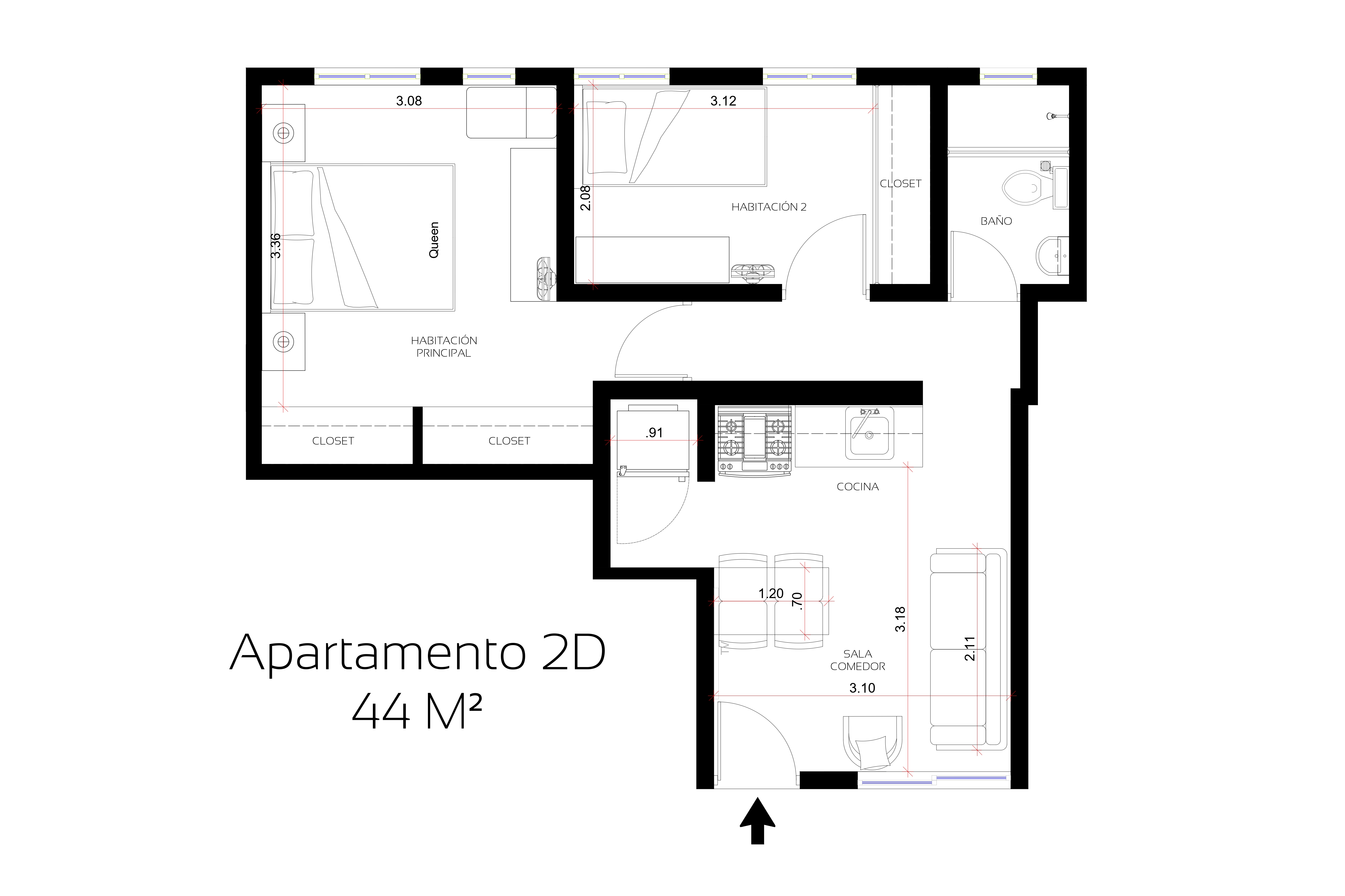 apartamentos - Apartamento de 2 Habitaciones y1 baño. NO parqueo. 9