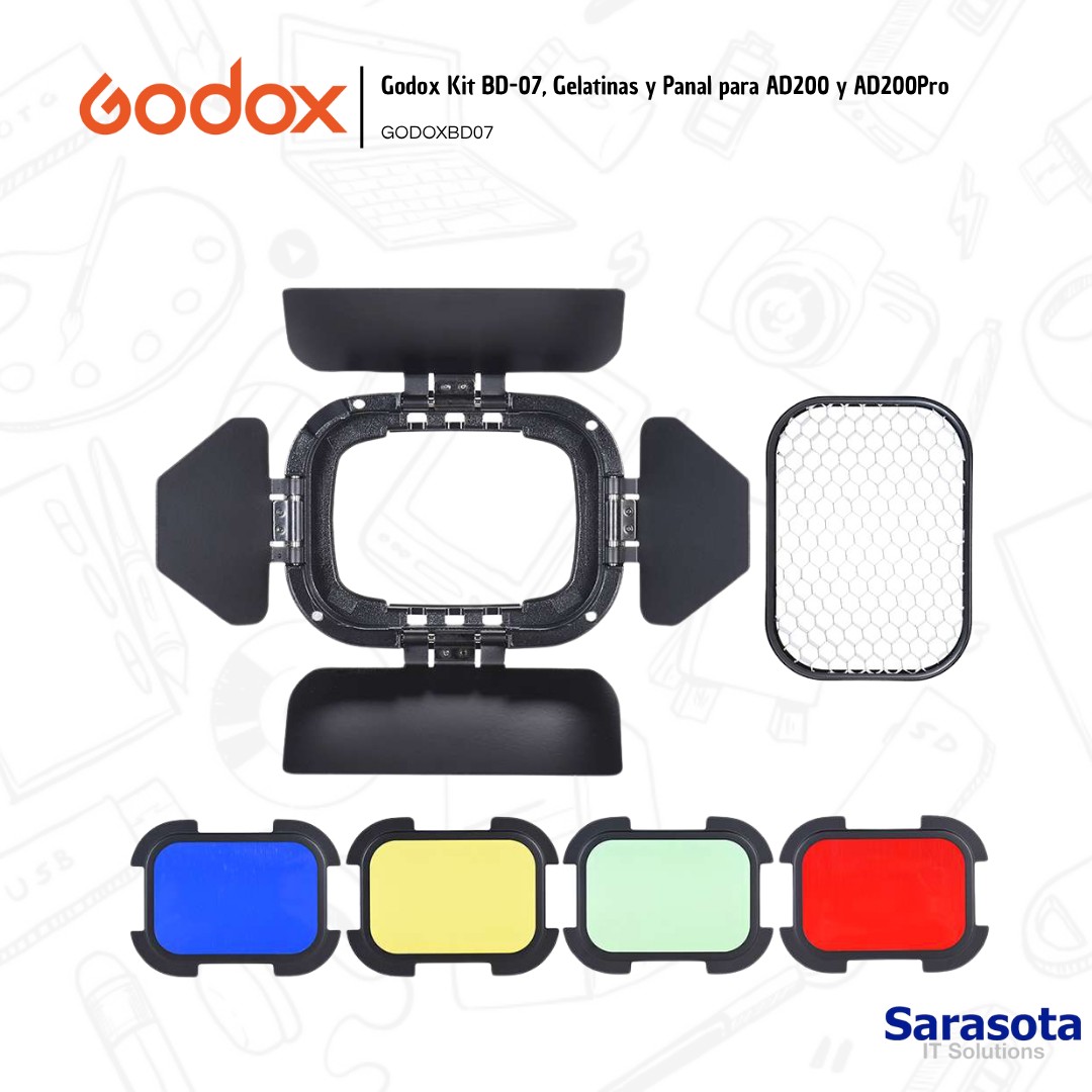 accesorios para electronica - Godox Kit BD-07, Gelatinas y Panal para AD200 y AD200Pro 1