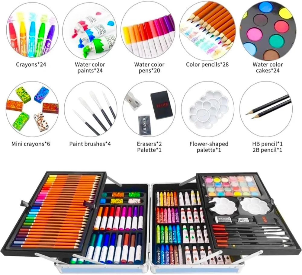 juguetes - Kit de dibujo para niños, pintura, colores, marcadores, 145 piezas, maleta niños 5