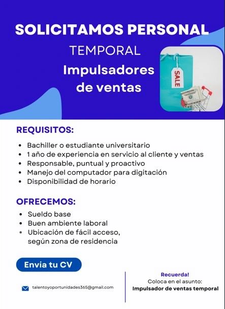 empleos disponibles - Impulsador de Ventas