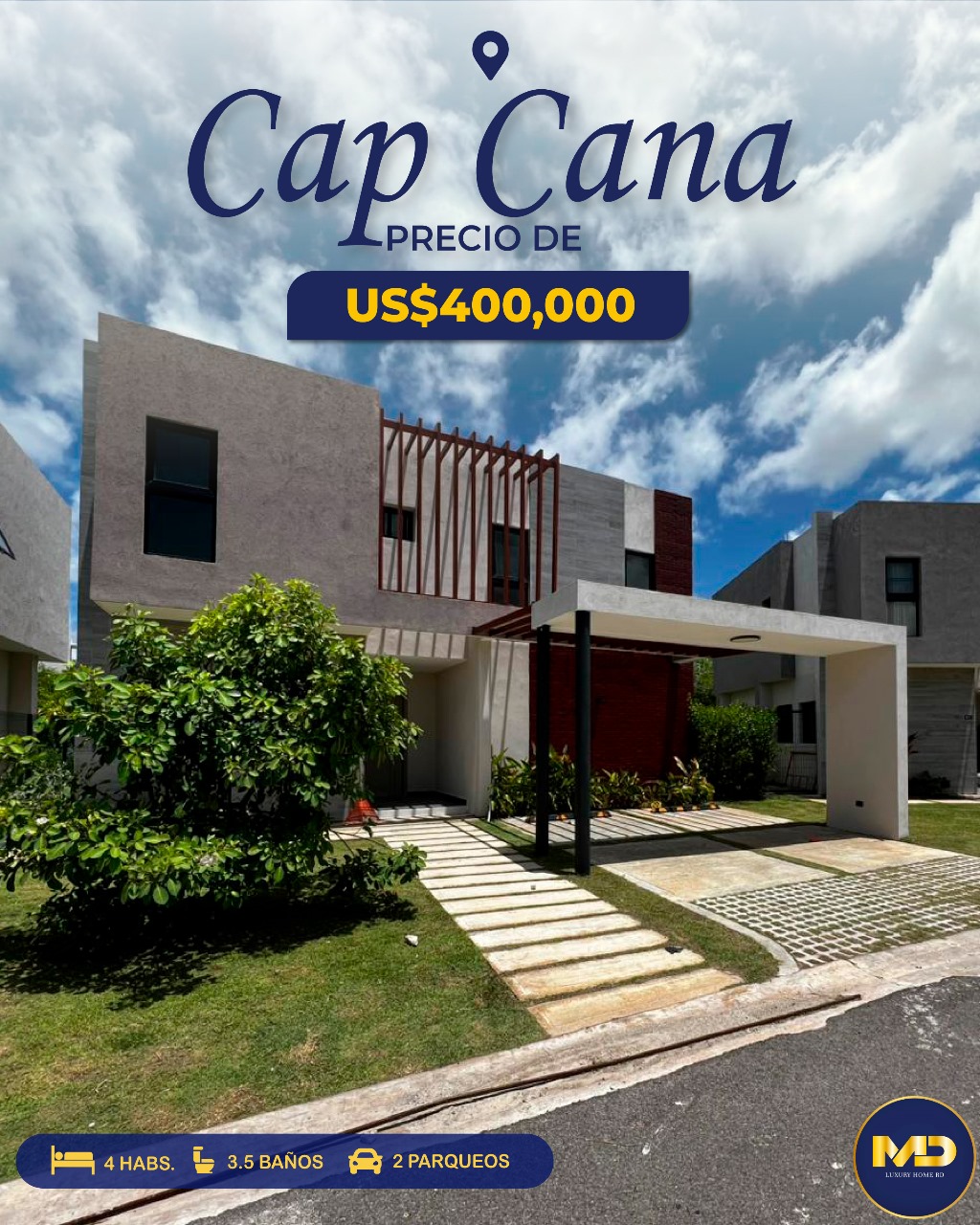 casas vacacionales y villas - Hermosa villa independiente en venta en Vista Cana/ 4HB/3.5BÑ/ amplio patio  0
