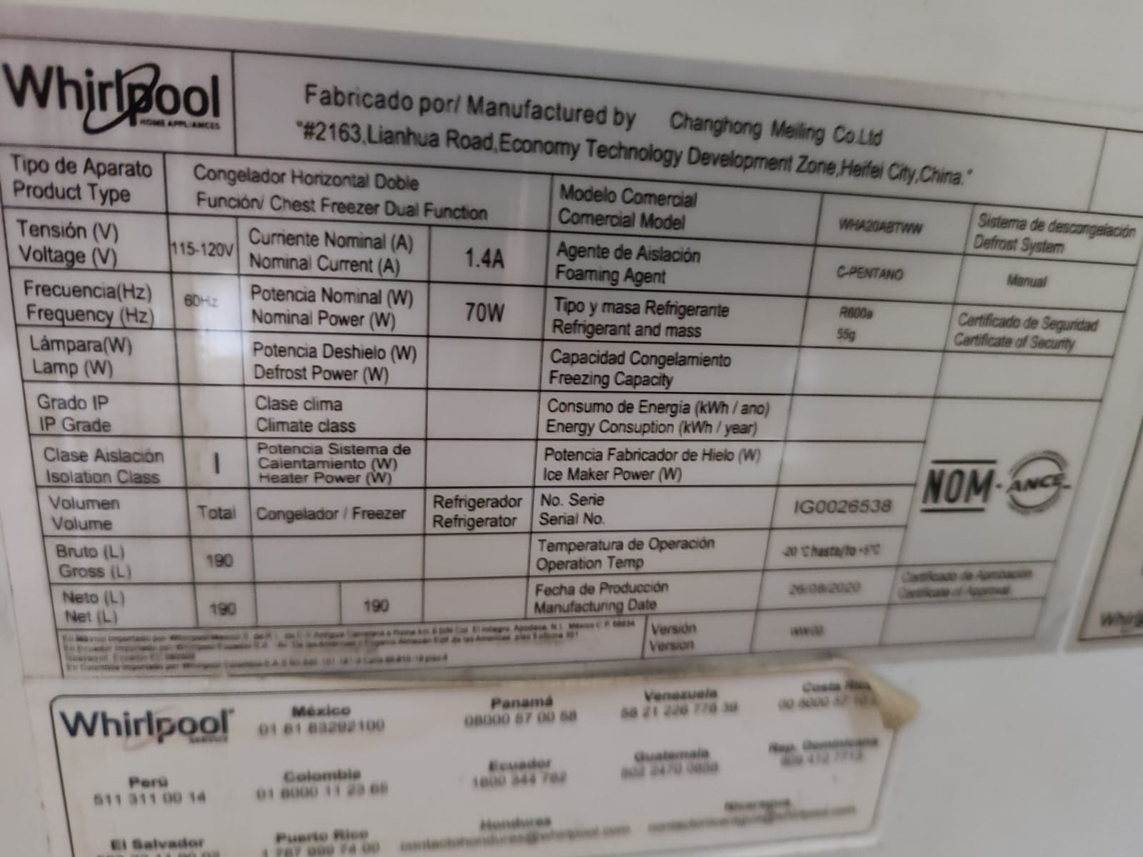 equipos profesionales - Freezer Whirlpool  5