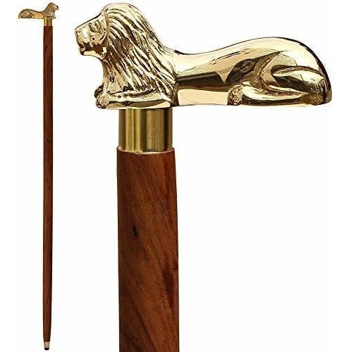 Salud y Equipamiento Médico - Bastón De Madera Marrón De Latón Golden Lion 0