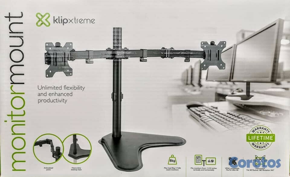 computadoras y laptops - SOPORTE PARA MONITOR KLIPX DOBLE, PARA DOS MONITORES,13-32 PULGADAS  2