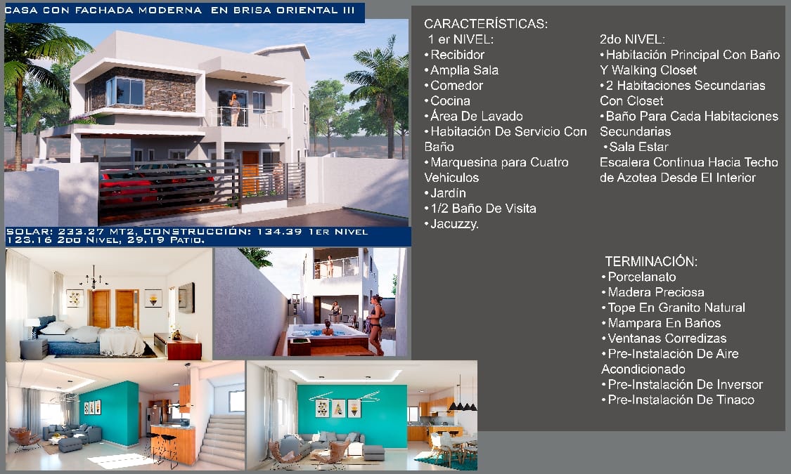 casas - VENTA DE CASA MODERNA BRISA ORIENTAL III SANTO DOMINGO ESTE CON JACUZZIS 