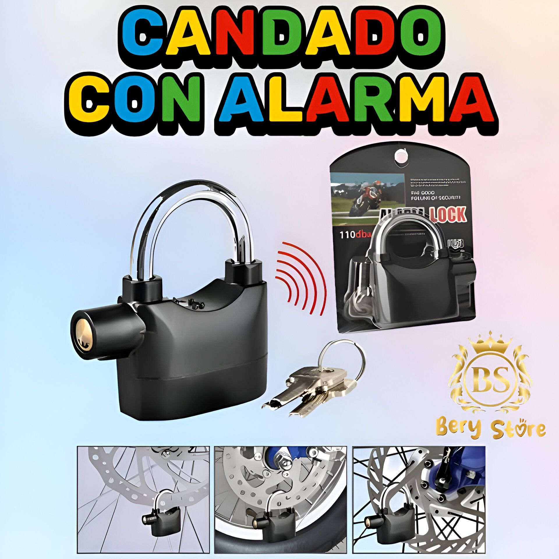 otros electronicos - 🎀 CANDADO CON ALARMA ANTIRROBO | CANDADO CON ALARMA PARA MOTO | CANDADO ALARMA  4
