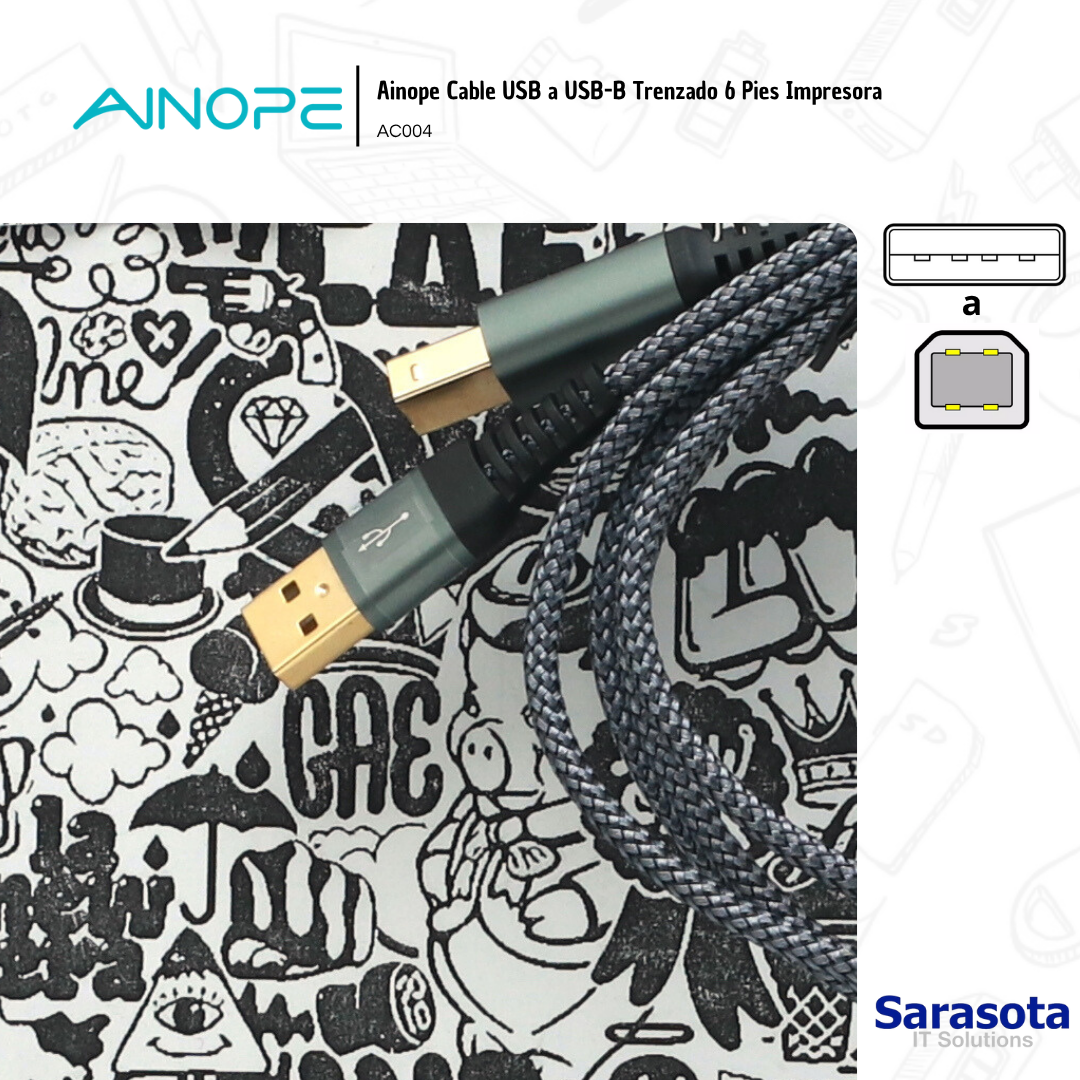 accesorios para electronica - Ainope Cable USB a USB-B Trenzado 6 Pies Impresora