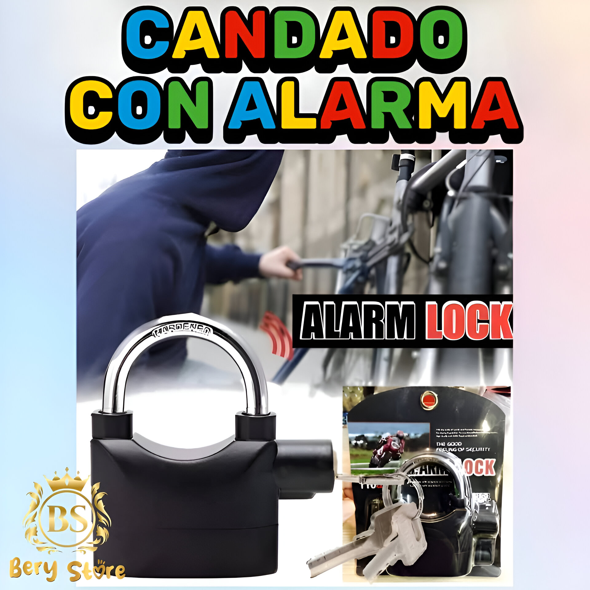 otros electronicos - 🎀 CANDADO CON ALARMA ANTIRROBO | CANDADO CON ALARMA PARA MOTO | CANDADO ALARMA  5