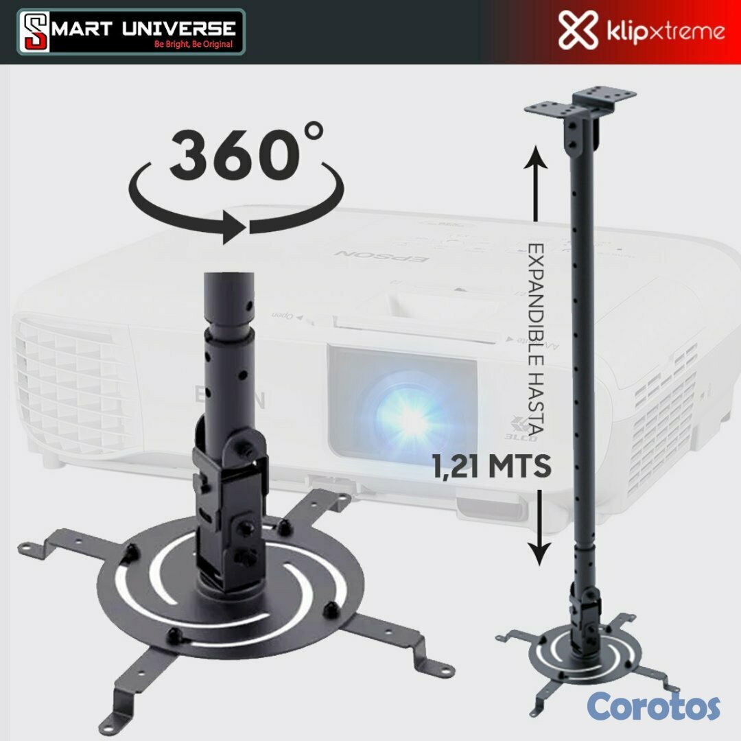 computadoras y laptops - SOPORTE PARA PROYECTOR KLIPX NEGRA DE TECHO DESDE 850MM HASTA 1215MM, 