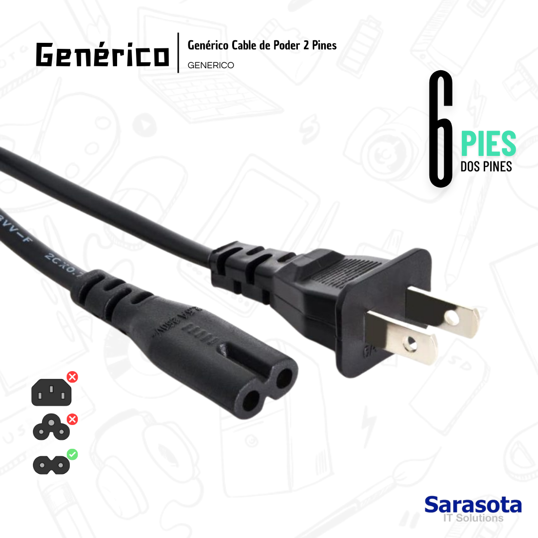 accesorios para electronica -  Cable de poder o de fuente 2 Pines de 6 Pies 0