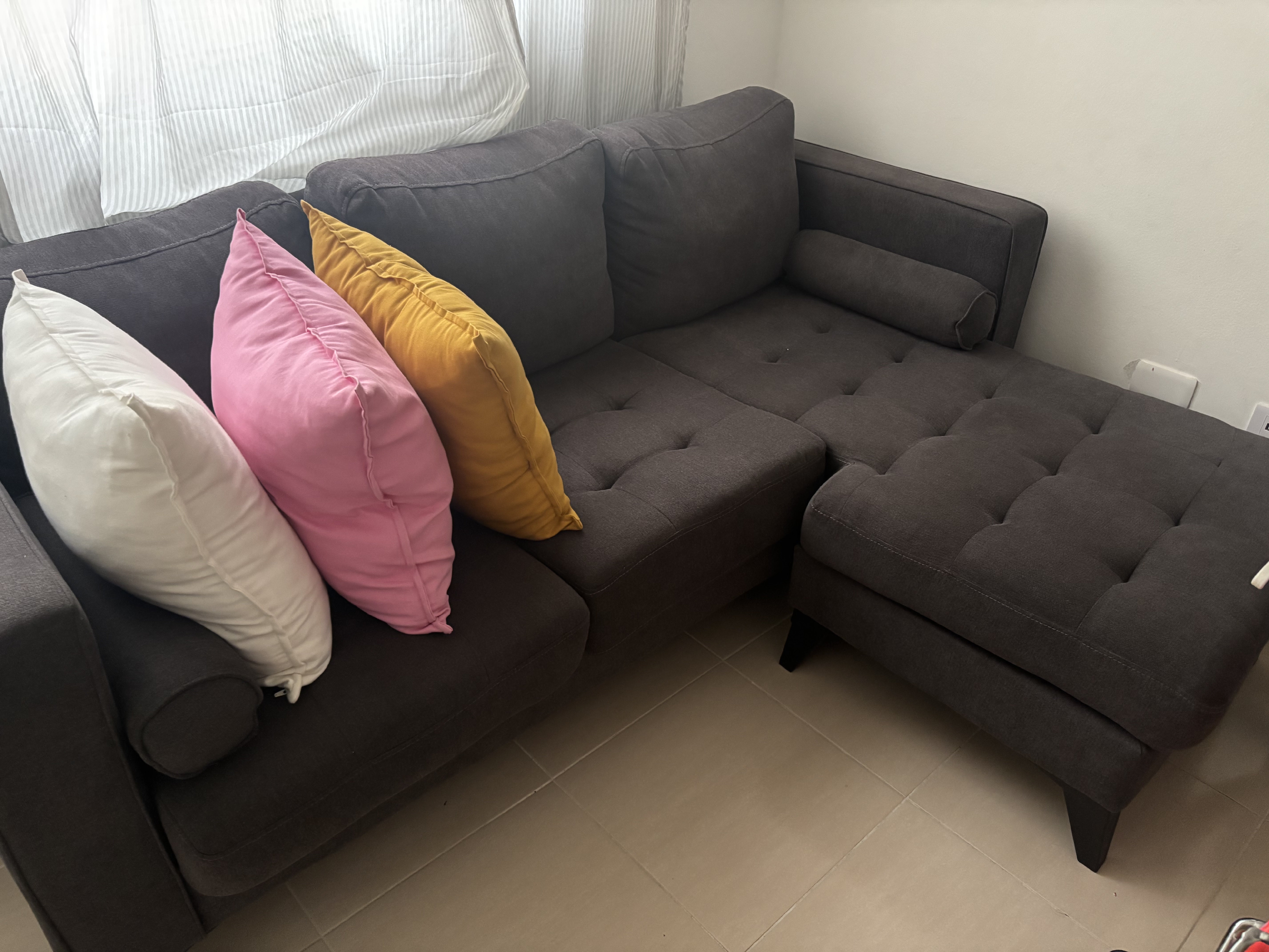 muebles y colchones - mueble en L 3 asientos gris oscuro 