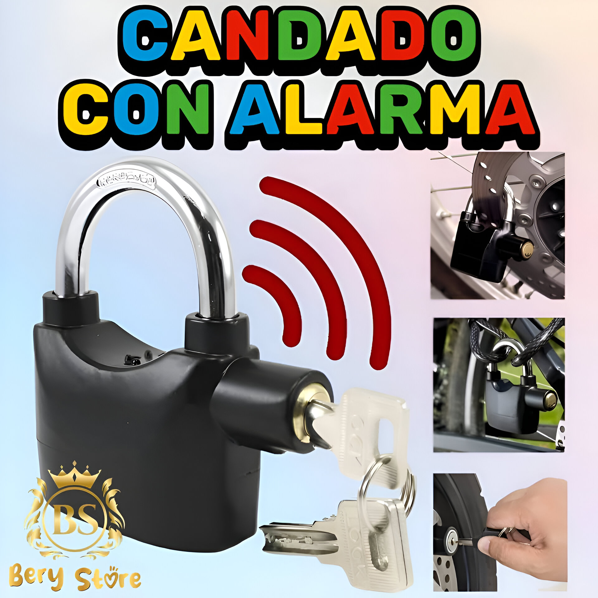otros electronicos - 🎀 CANDADO CON ALARMA ANTIRROBO | CANDADO CON ALARMA PARA MOTO | CANDADO ALARMA  6