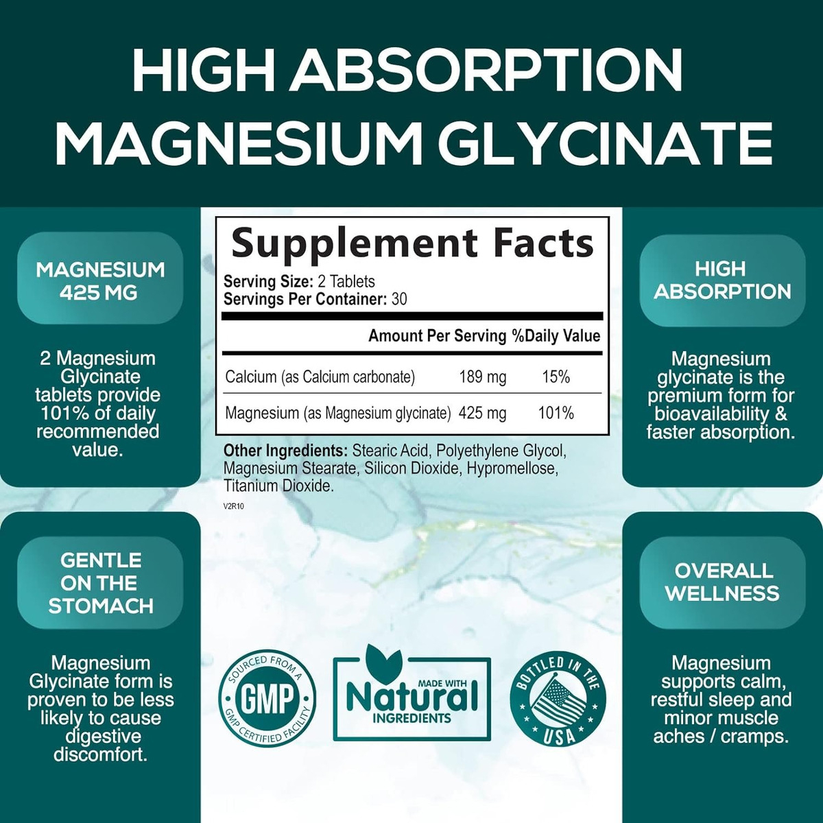 Salud y Equipamiento Médico - Glicinato De Magnesio 425 Mg Con Calcio 1