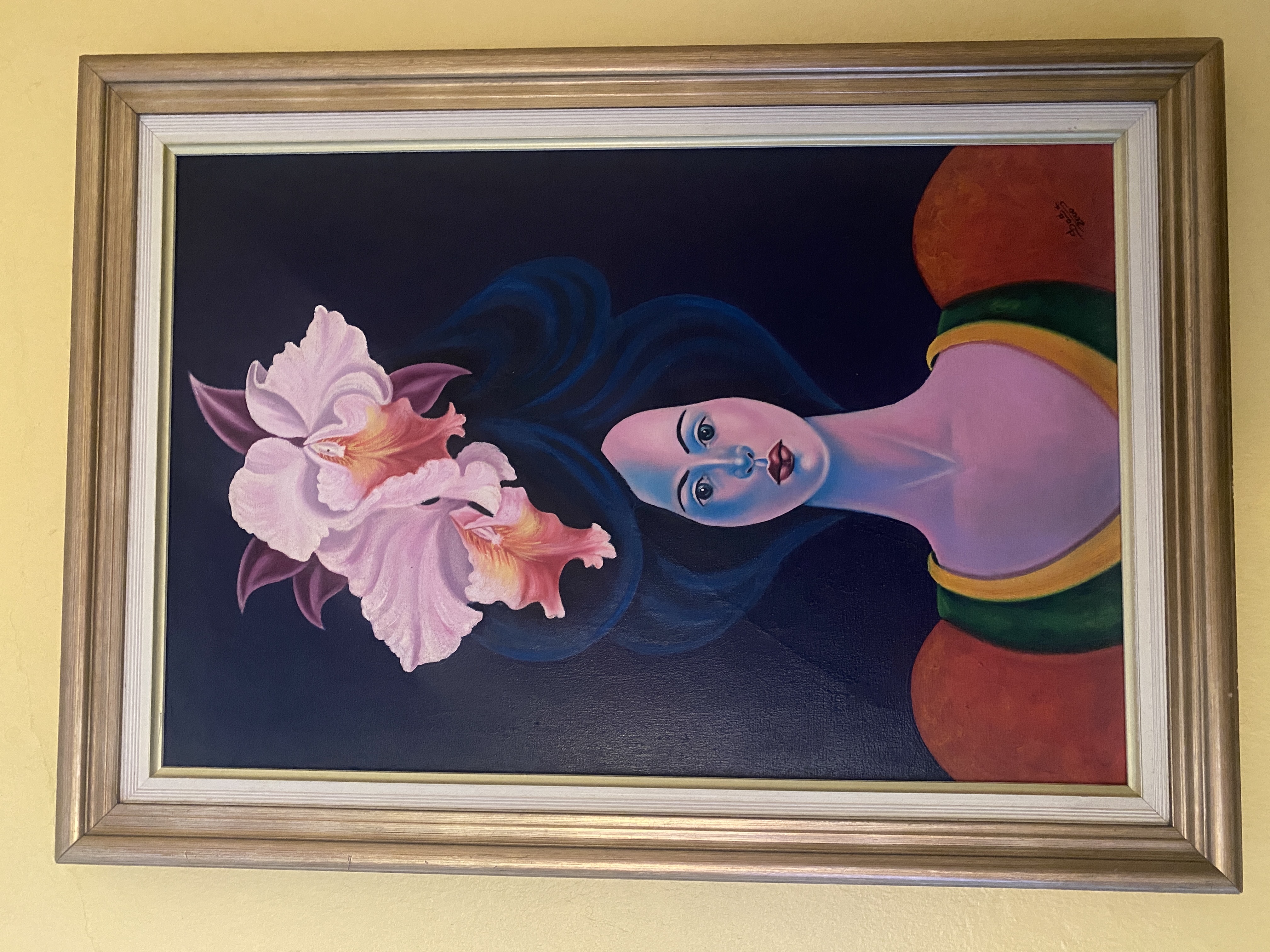 arte y antigüedades - Cuadro/ Pintura de Mujer con Orquídeas en el pelo por Sosa