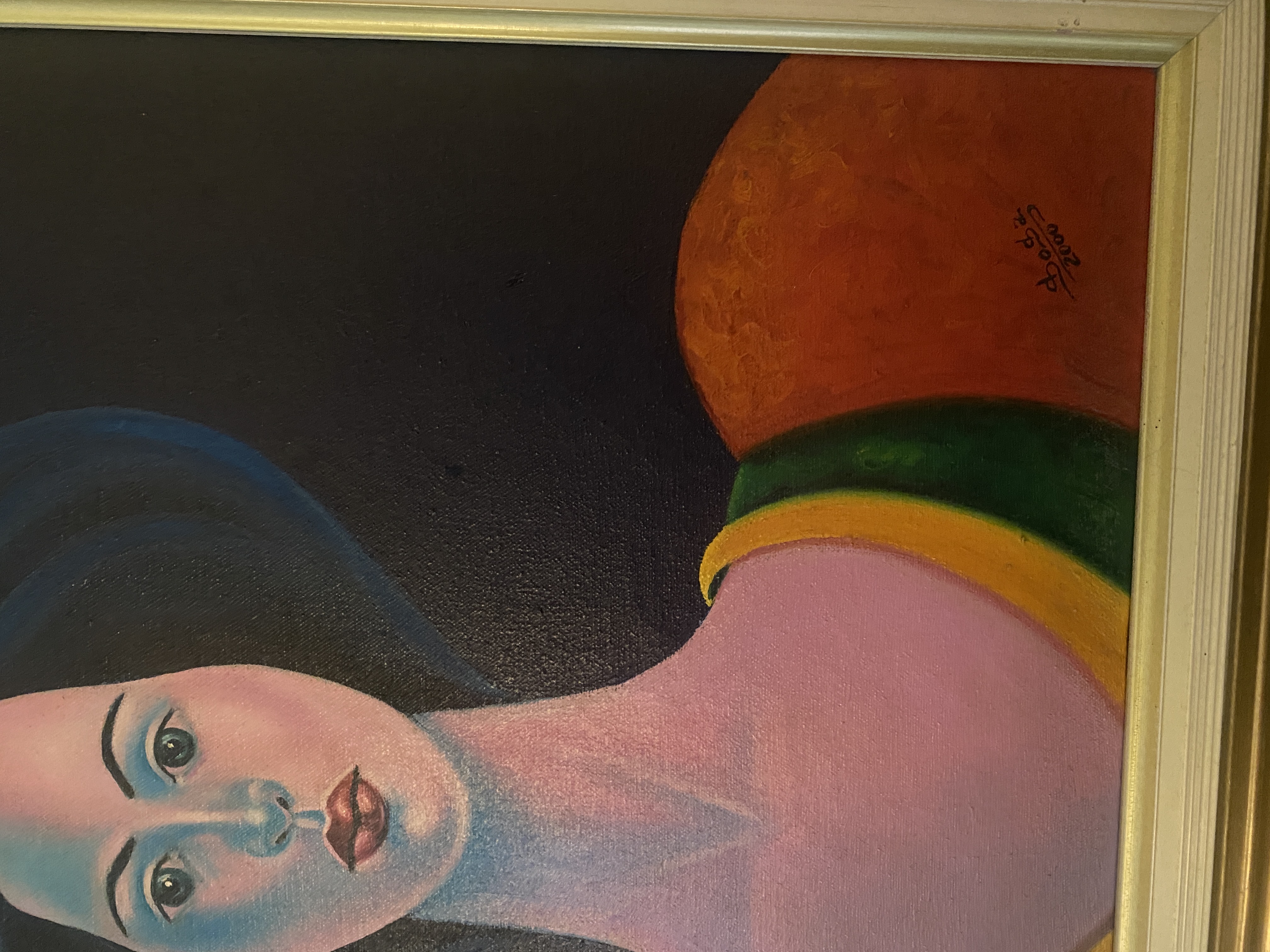 arte y antigüedades - Cuadro/ Pintura de Mujer con Orquídeas en el pelo por Sosa 1