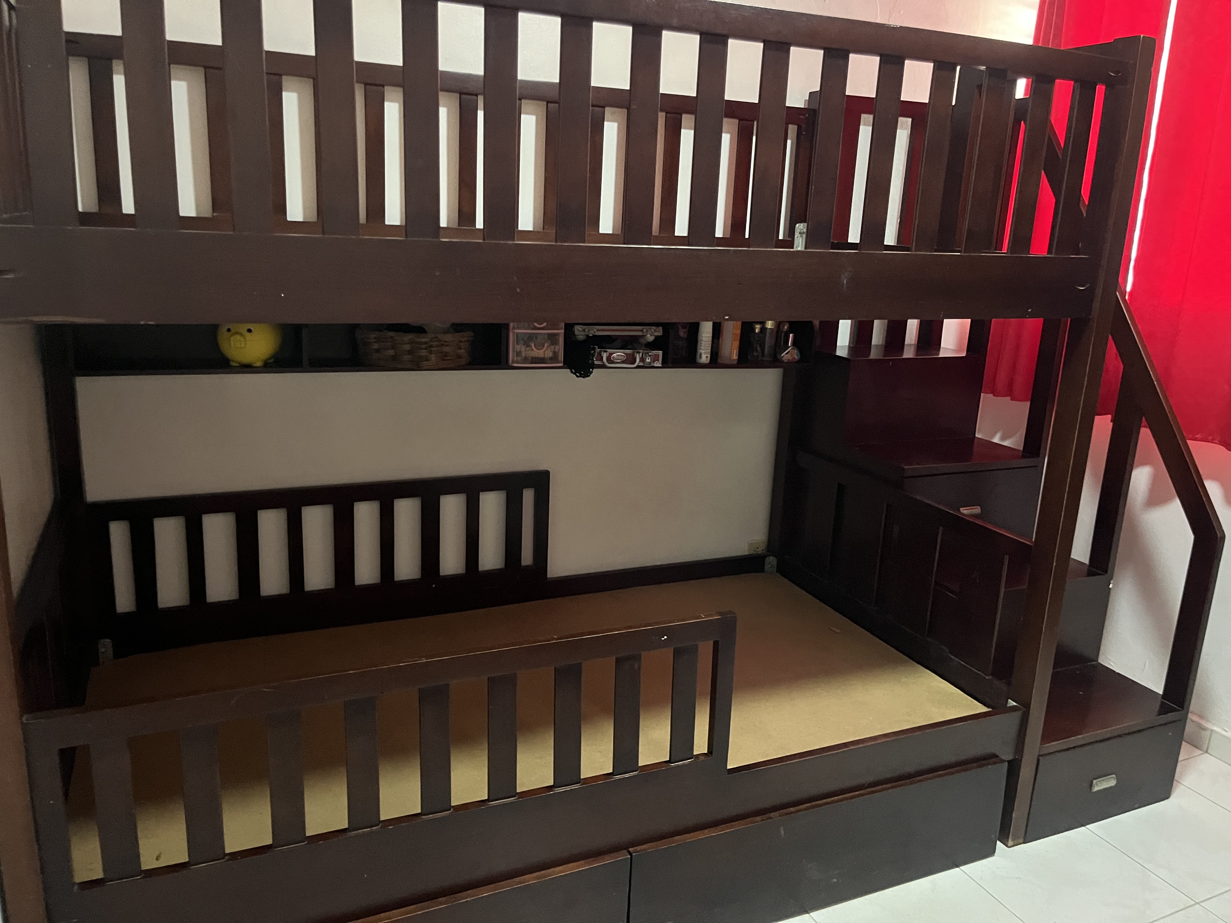 muebles y colchones - Camarote twin de CAOBA  con gavetas en la escalera 9