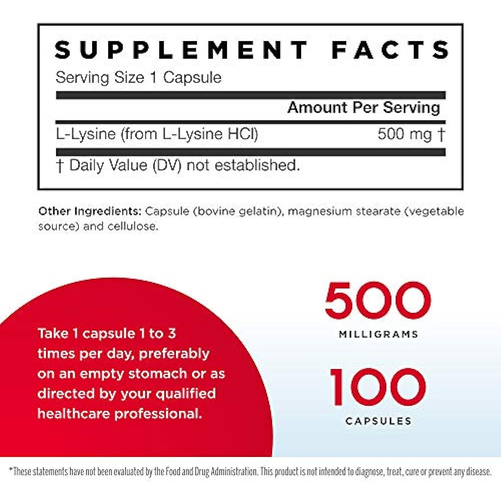 Salud y Equipamiento Médico - Suplemento Dietario L-lisina 500mg 100 Capsulas Jarrow 1
