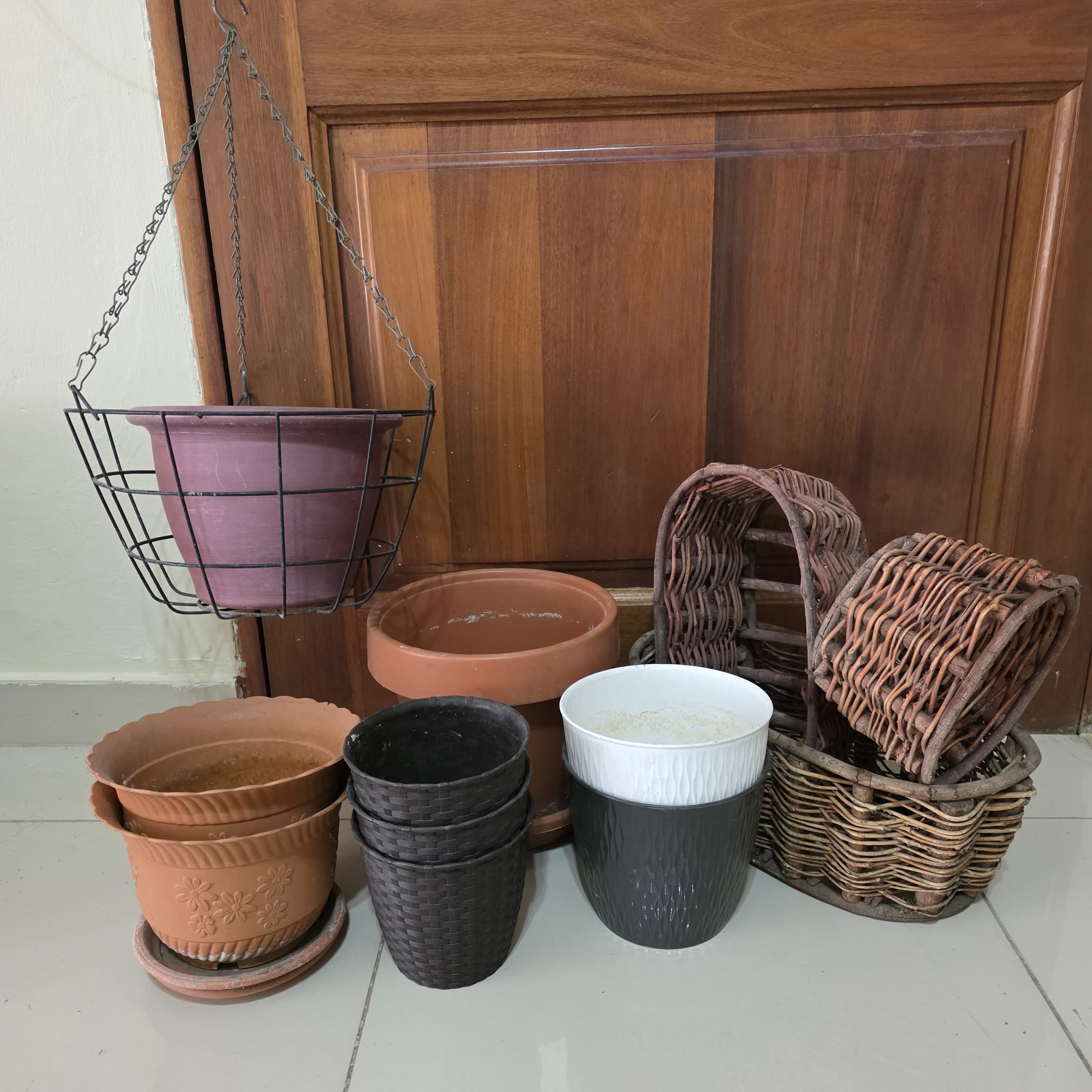 herramientas, jardines y exterior - Canasta maceta para sembrar. Exhibidor aéreo metal 1