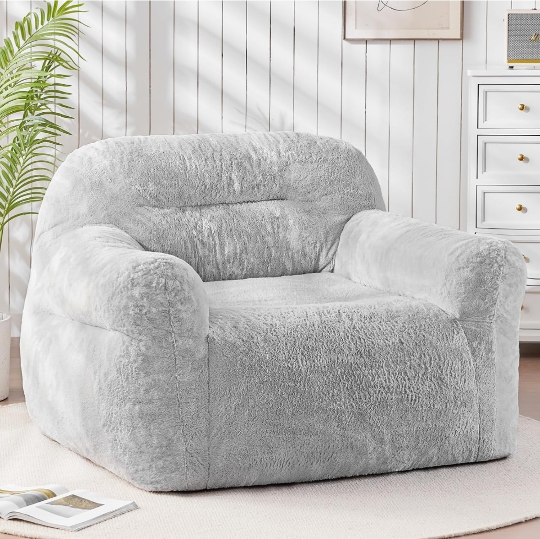 muebles y colchones - Sillón Puff Gigante gris claro (comprimido)