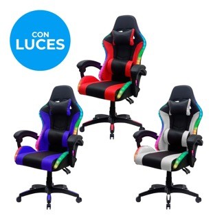 muebles y colchones - Silla gamer luz RGB soporte lumbar Reclinable con ruedas. Gaming oficina  2