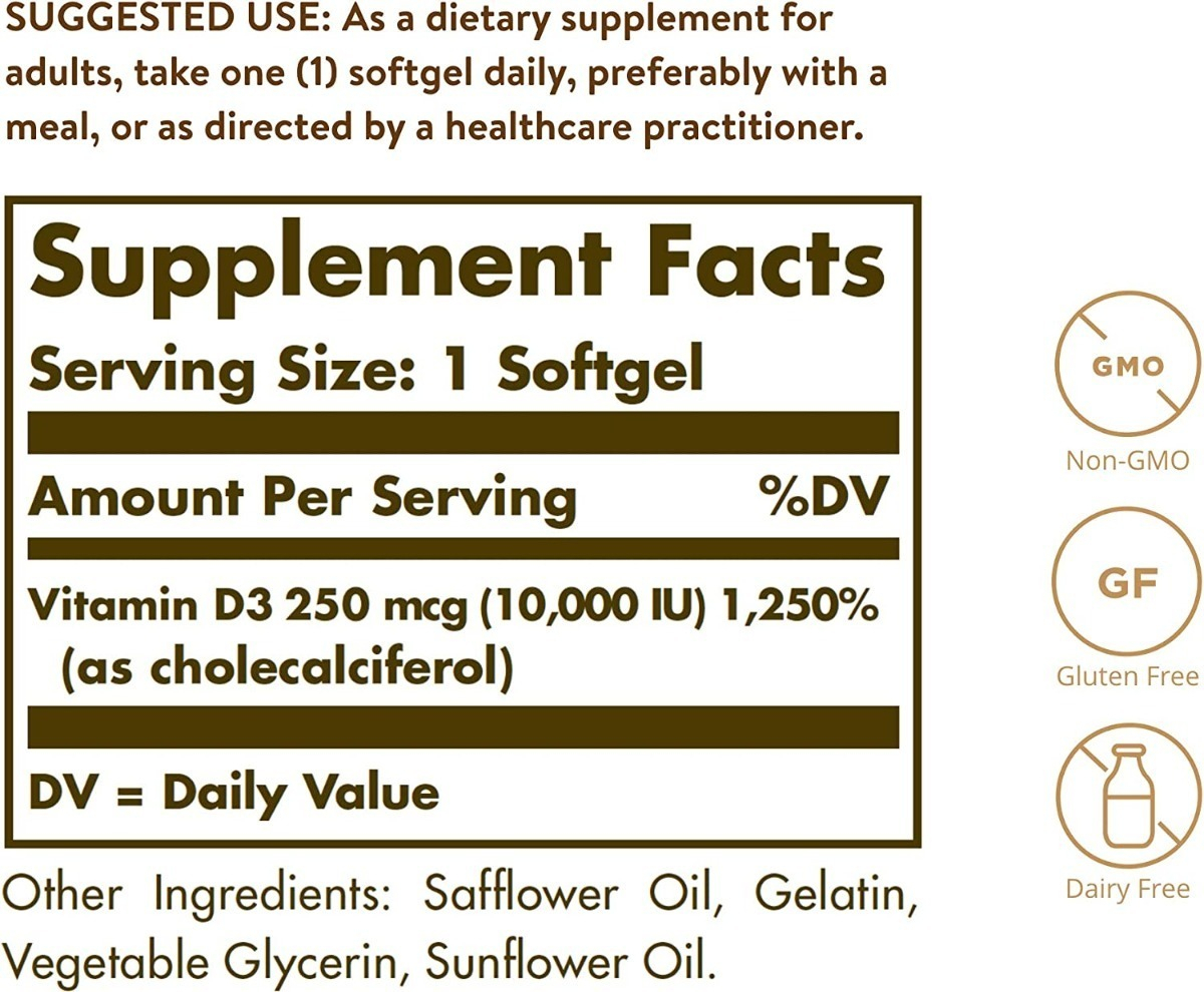 Salud y Equipamiento Médico - Vitamina D3 10000 Iu Solgar 1