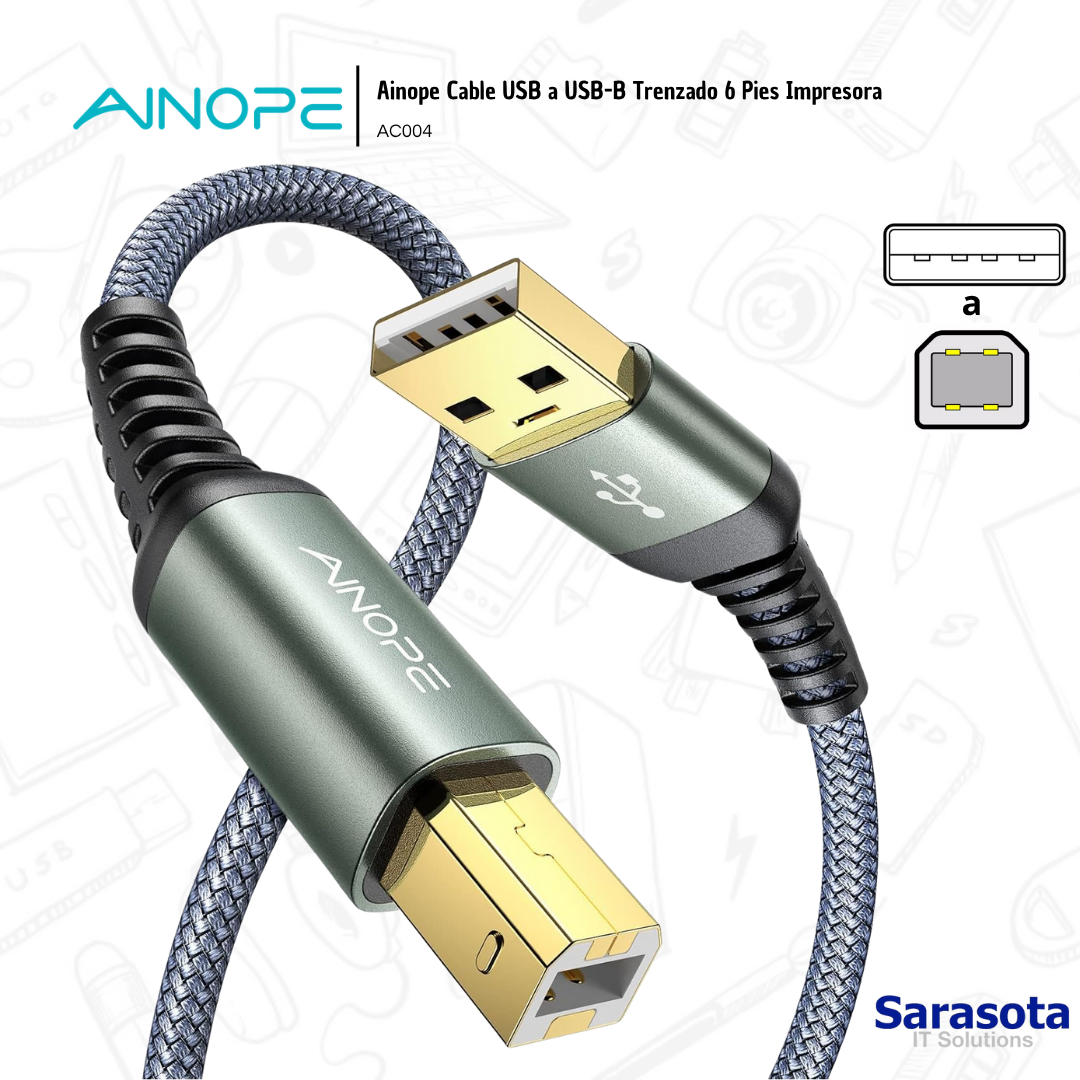 accesorios para electronica - Ainope Cable USB a USB-B Trenzado 6 Pies Impresora 1