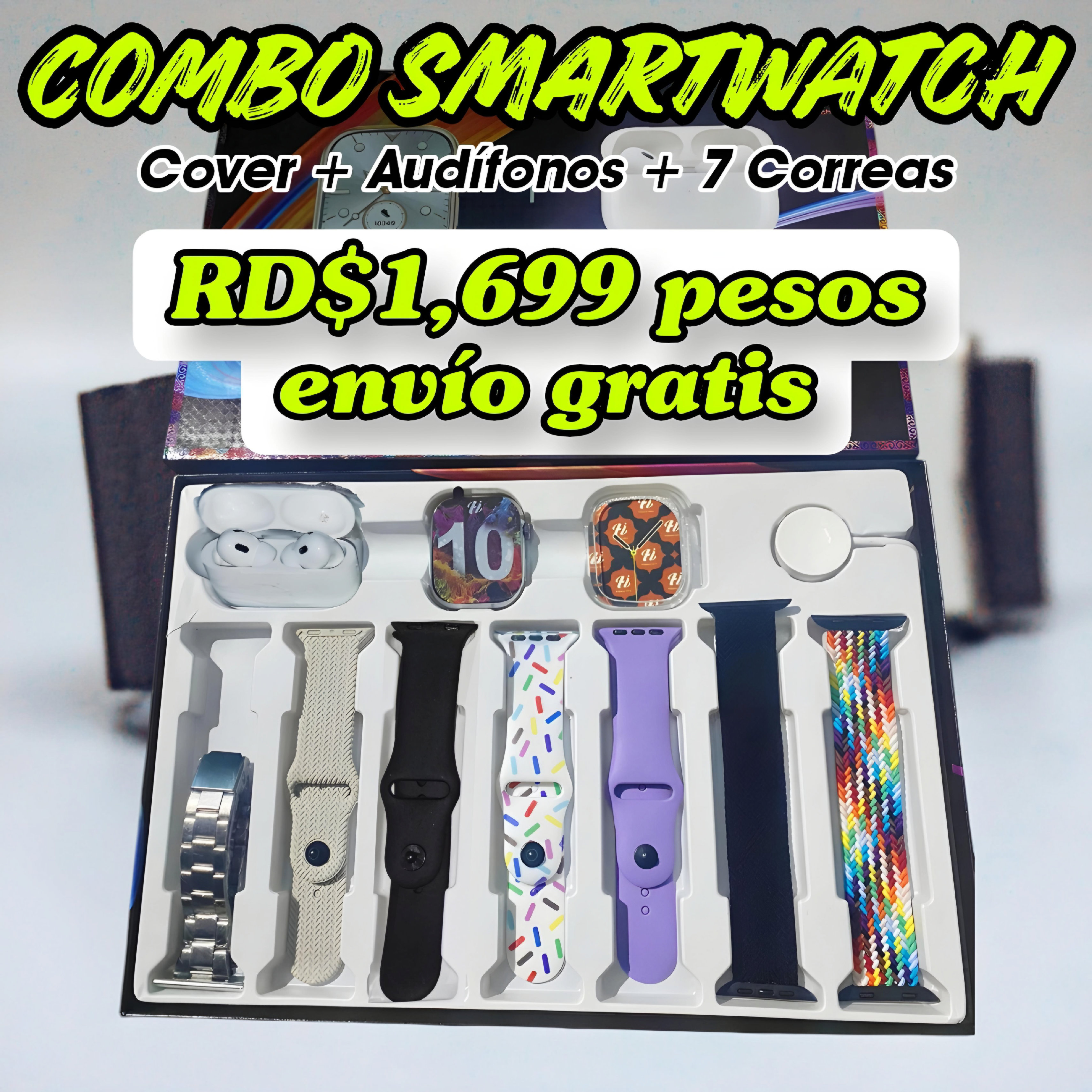 otros electronicos - SMARTWATCH SERIE 10 CON 7 CORREAS, COVER Y AUDÍFONOS PRO 2 