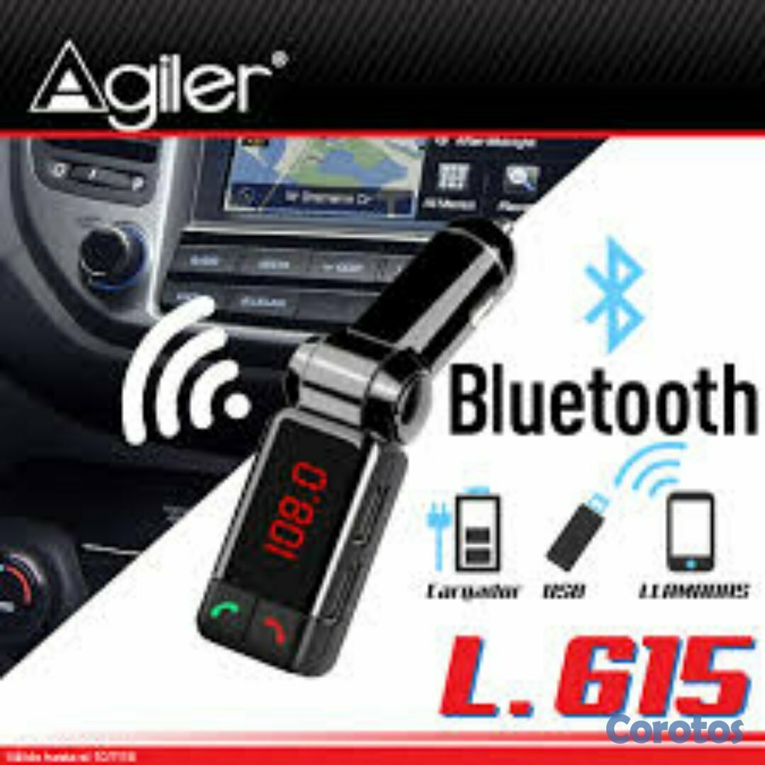 computadoras y laptops - TRANSMISOR FM PARA CARRO BLUETOOTH AGILER, 2 PUERTOS USB - CONTROL PARA LLAMADAS 2