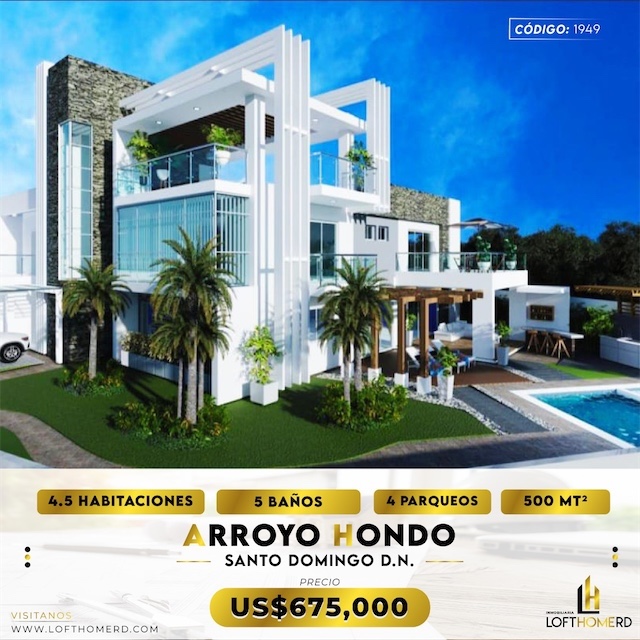 casas vacacionales y villas - Venta de Villa en arroyo hondo distrito nacional con 771mts 0