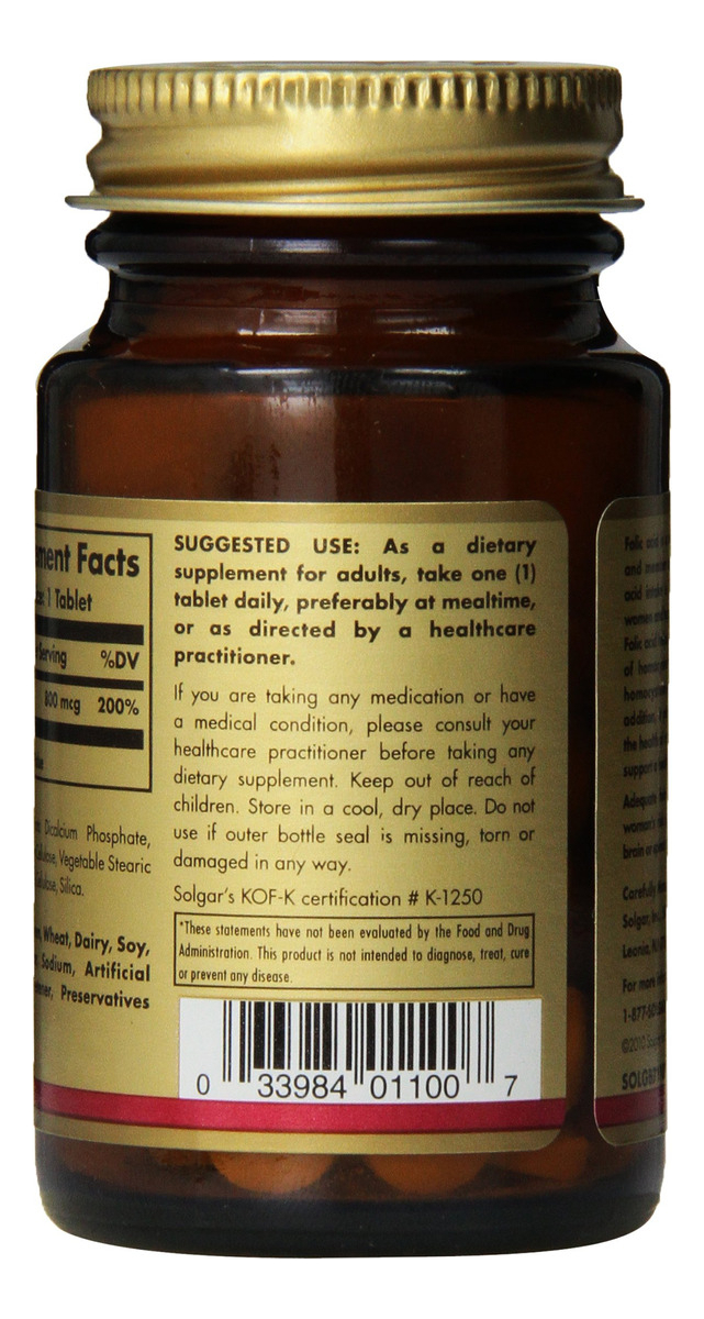 Salud y Equipamiento Médico - Solgar Tabletas De Acido Folico 800 Mcg 100 Unidades 2