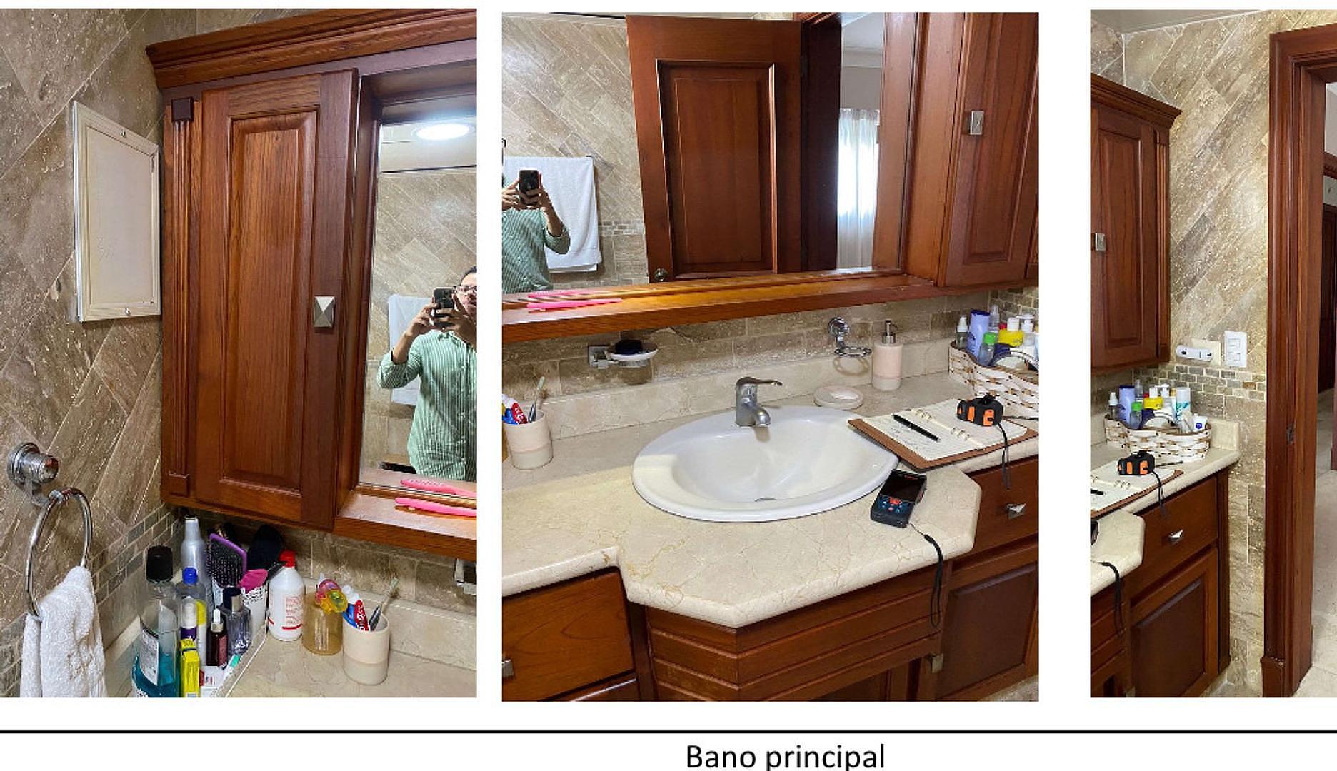 muebles y colchones - Mueble baño en caoba con tope en marmol. Lavamanos y espejo incluido. 1