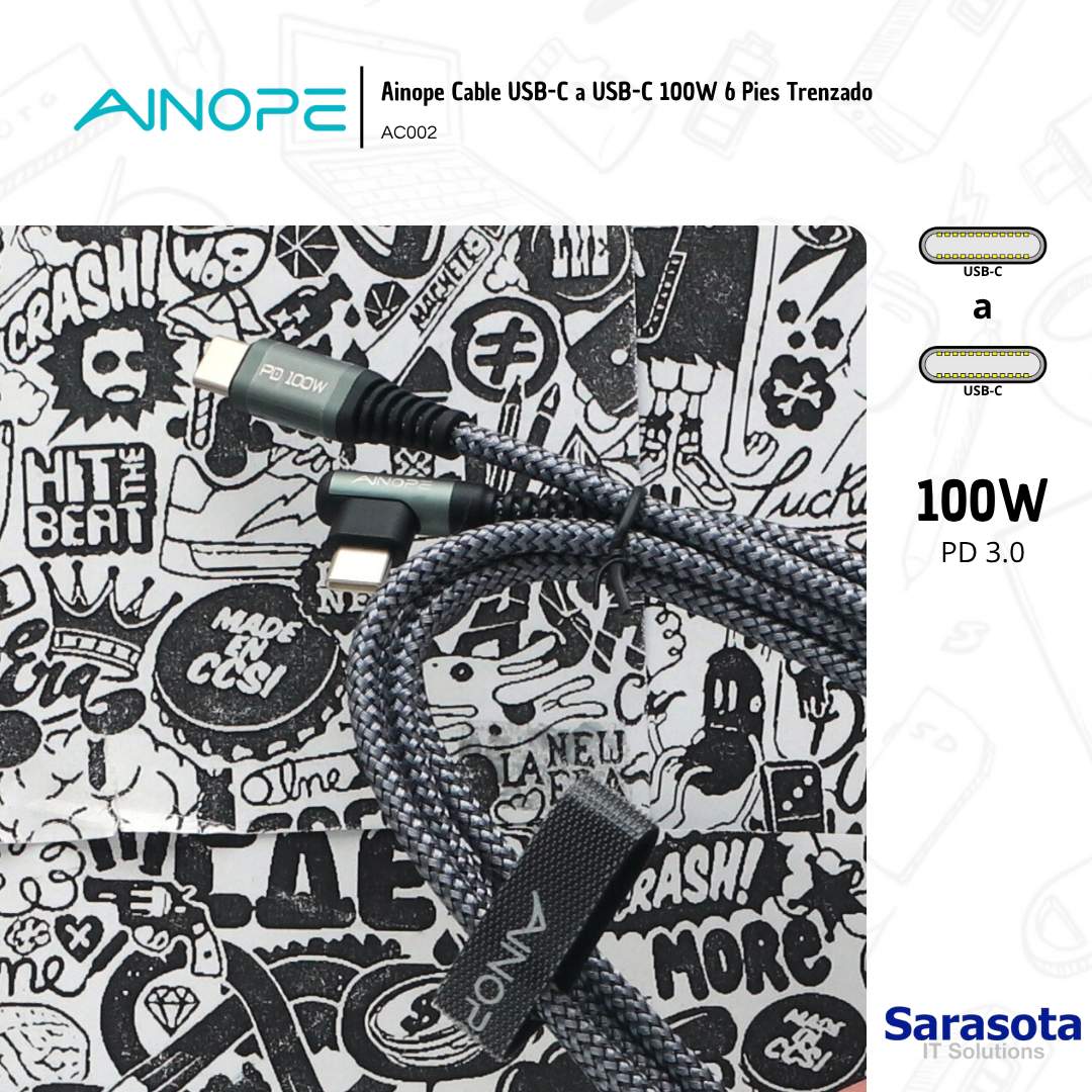 accesorios para electronica - Ainope Cable USB-C a USB-C 100W 6 Pies Trenzado