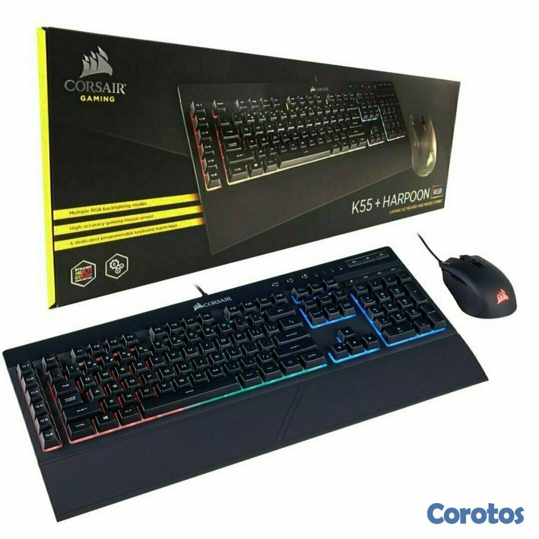 computadoras y laptops - TECLADO MOUSE CORSAIR (K55 + HARPOON) RGB GAMINING COMBO, USB, BACKLIT, ESPAÑOL  1