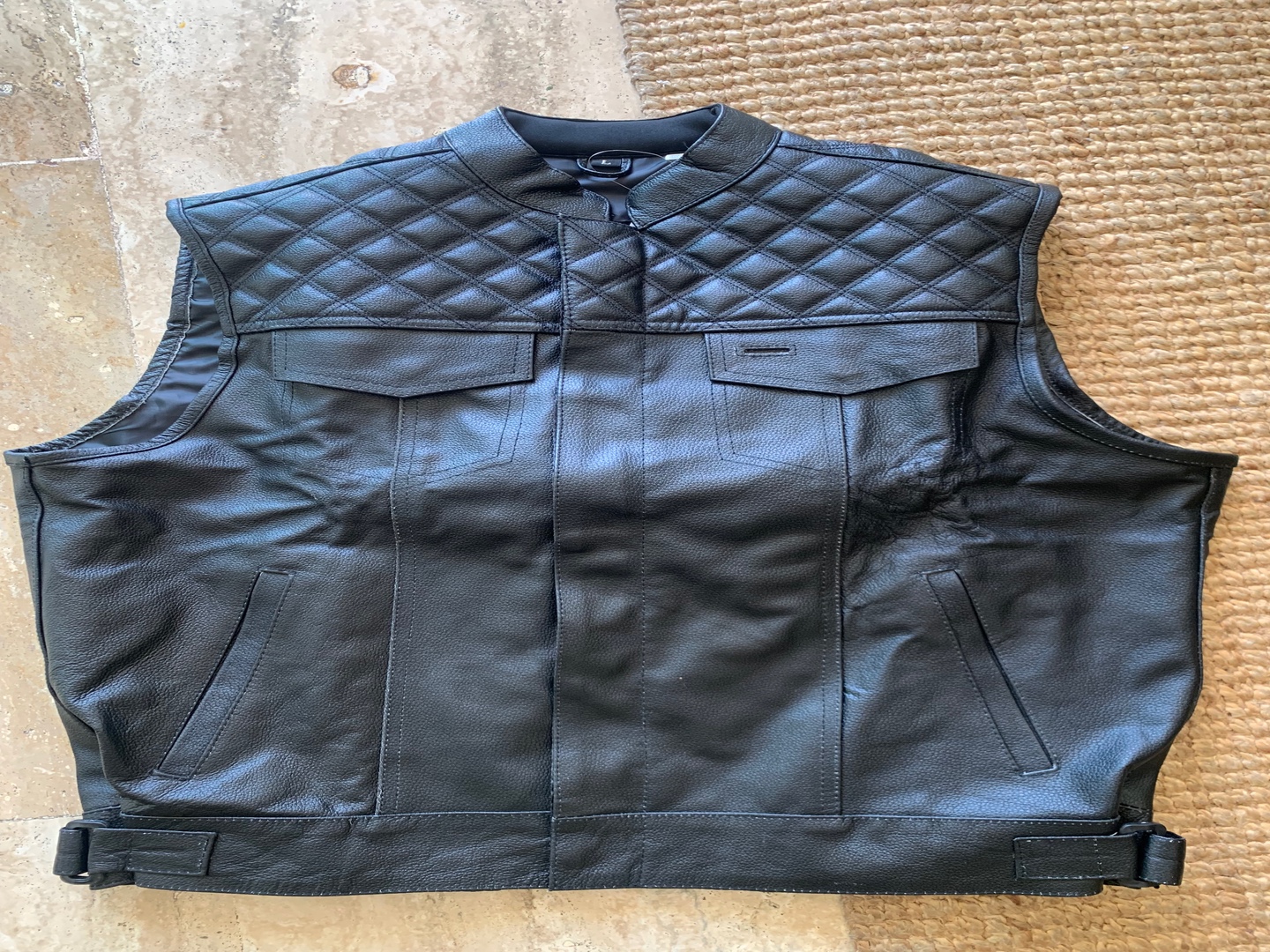 ropa para hombre - Chaleco de cuero de alta calidad para motociclista con protección en la espalda. 1