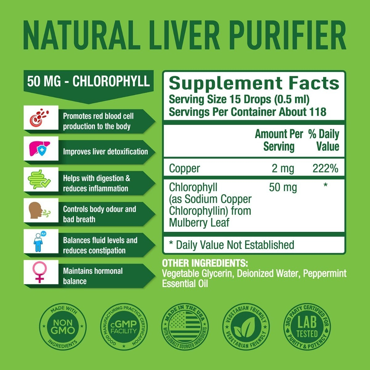 Salud y Equipamiento Médico - Clorofila 50 Mg Purely Optimal - Ml 1