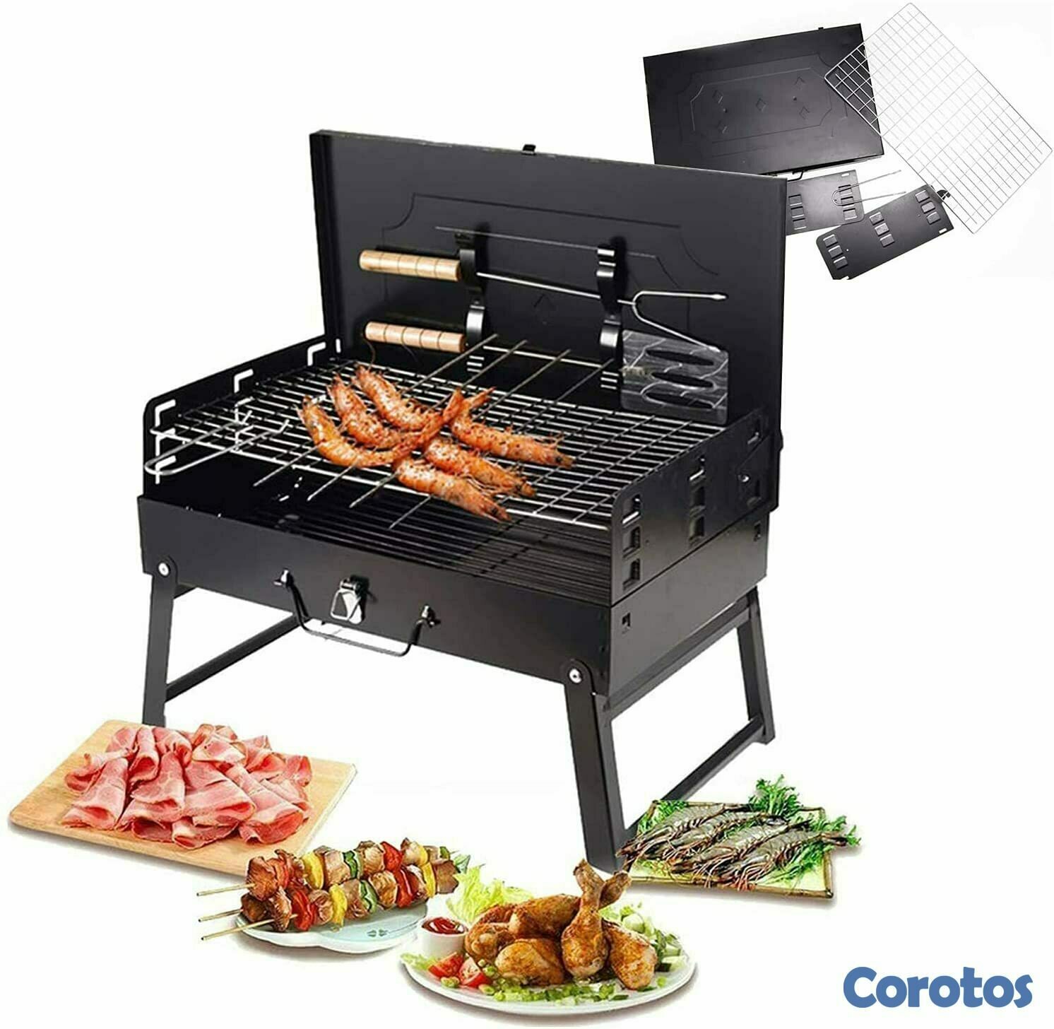 herramientas, jardines y exterior - KIT BBQ ASADERO PORTATIL DE PARRILLADA A CARBON 1