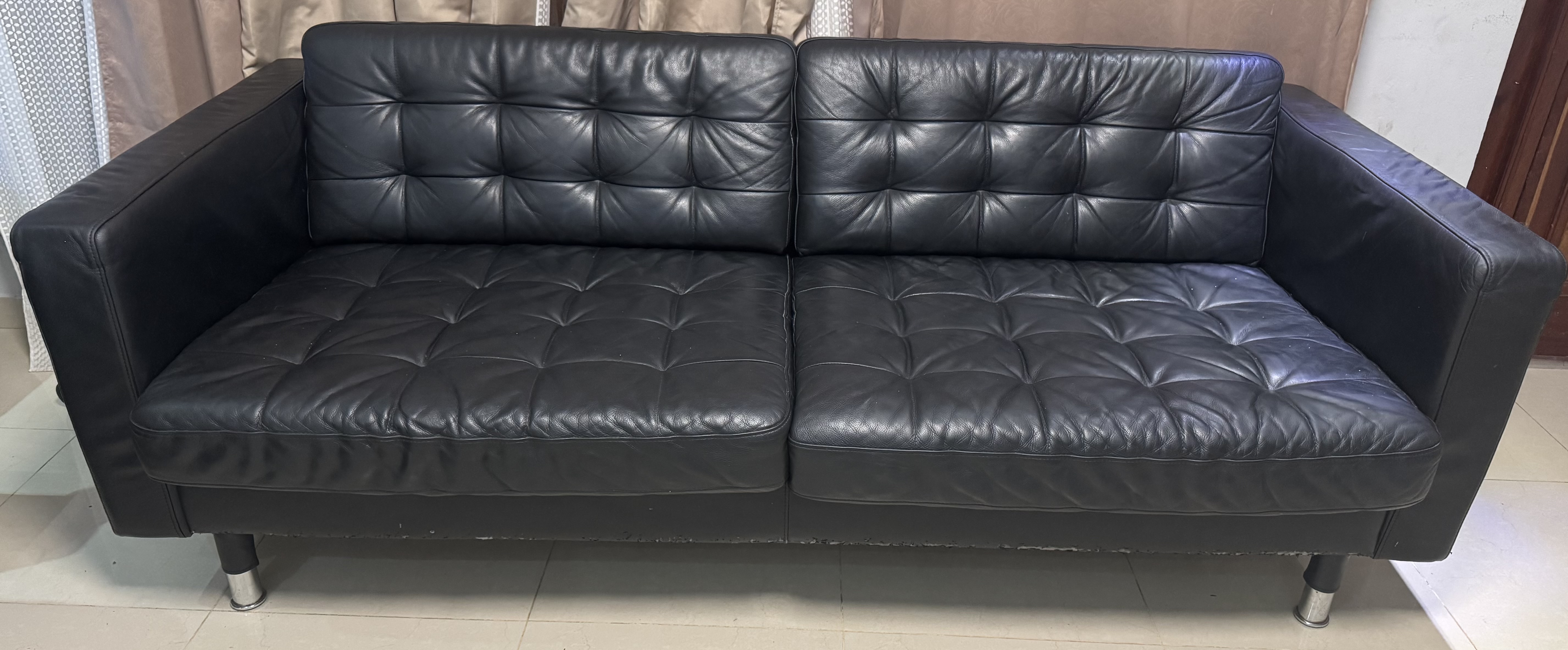 muebles y colchones - MUEBLES 3 Y 2 PLAZA LEATHER NEGRO  0