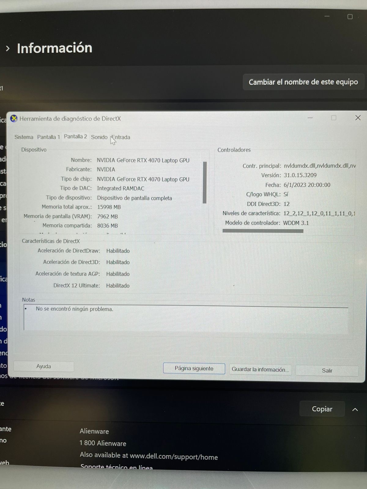 computadoras y laptops - LAPTOP ALIENWARE 13th generación INTEL CORE i7 RTX 4070 16Gb de ram 1Tb SSD 7