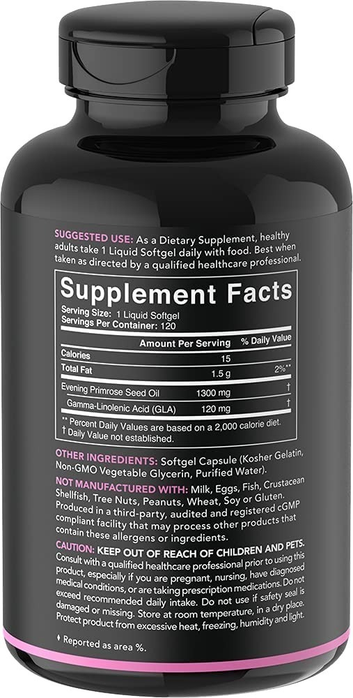 Salud y Equipamiento Médico - Aceite De Onagra 1300 Mg Sin Gmo Y Sin Gluten 120 Capsulas 1