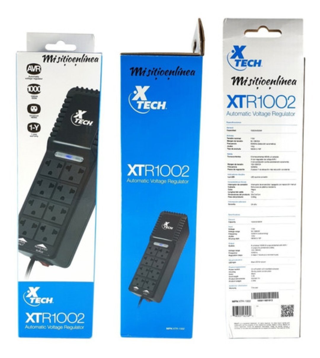 computadoras y laptops - REGULADOR DE VOLTAJE XTECH CON 8 TOMAS (4 CON PROTECCION), 1000VA, 500 WATTSS 2